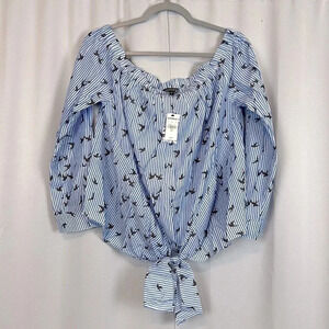 NWT Express Striped Bird Print Off the Shoulder Women’s Large‎ Top